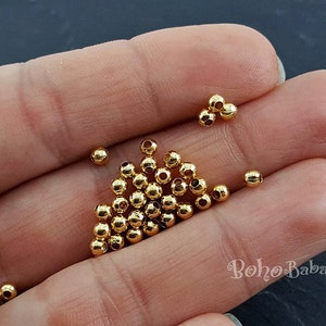 Tiny Gold Ball Beads, 3mm Gold Ball Spacer Beads, Gold Jewelry Spacer, 35pc