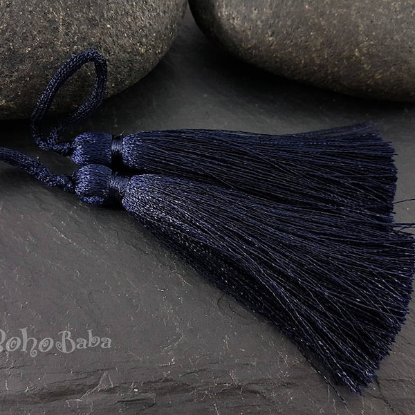 Navy Tassel, Silk Tassel, Thread Tassel, Tassel Findings, Tassel Necklace, Jewelry Supplies, Tassel Jewelry, 2pc