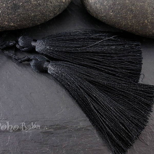 Black Tassel, Silk Tassel, Thread Tassel, Tassel Findings, Tassel Necklace, Jewelry Supplies, Tassel Jewelry, 2pc