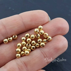 12mm 6pc Gold Beads, Real Gold Plated Corrugated Ball Beads, Shiny Gold  Spacer Beads 