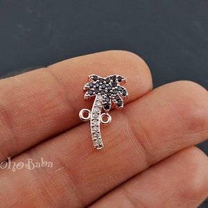 Rose Gold Plated Pave Palm Tree Charm, Tiny Palm Tree Cubic Zirconia Palm Tree Connector