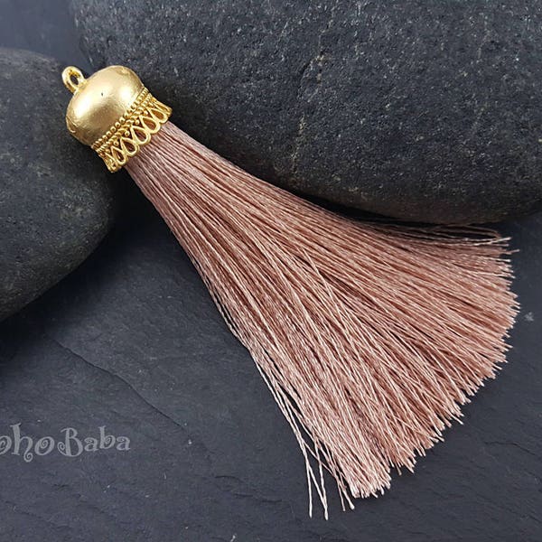 Tassel Necklace, Mala Tassel, Handbag Tassel, Boho Tassel, Puce Silk Tassel, Gold Tassel, Tassel Pendant, Gold Tassel Cap, Tassel Earring