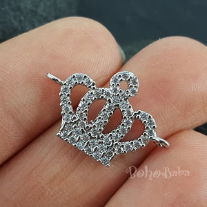 Conector de corona de plata, mini corona, corona de micro pavé, pulsera de corona, corona de circón, 1 pieza