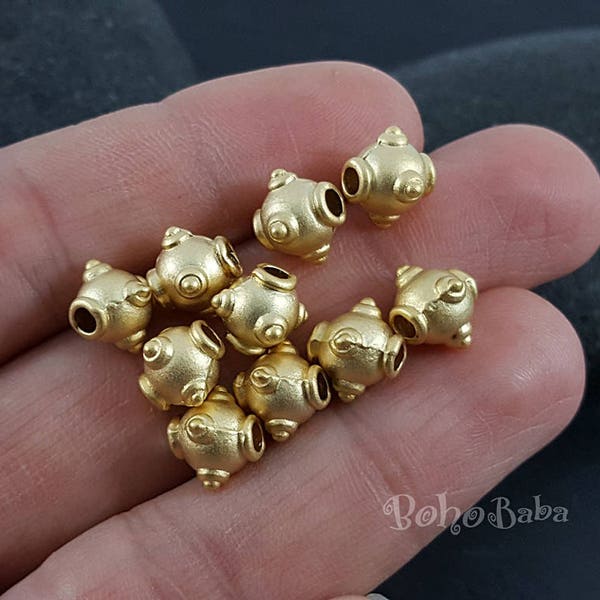 Gold Spacer Beads, Round Gold Beads, Tribal Ball Beads, Gold Balls Beads, Spike Ball Spacer Beads, 4 pc