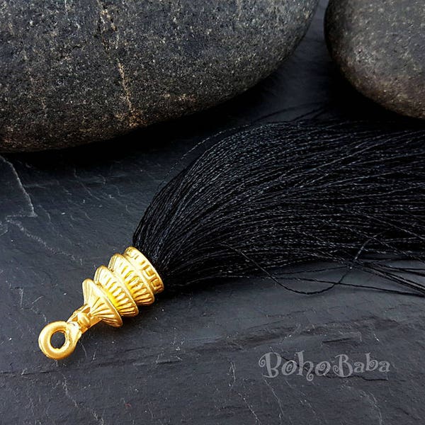 Tassel Necklace, Mala Tassel, Handbag Tassel, Bohemian Jewelry, Black Silk Tassel, Gold Tassel Pendant, Tassel Jewelry, Tassel Earring