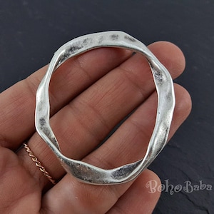 Twisted Oval Loop, Large Silver Pendant, Large Closed Loop, Connector, Large Hoop, Metal Link, Oval Connector, Silver Loop Pendant, 1 Pc