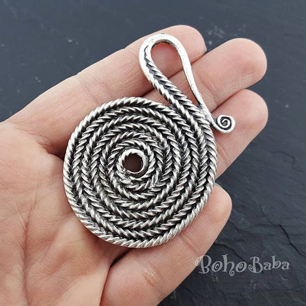 1 Pc, Round Swirl Pendant, Large Focal Pendant, Silver Pendant, Large Spiral Necklace, Large Silver Pendant, Ethnic Pendant, Tribal Jewelry
