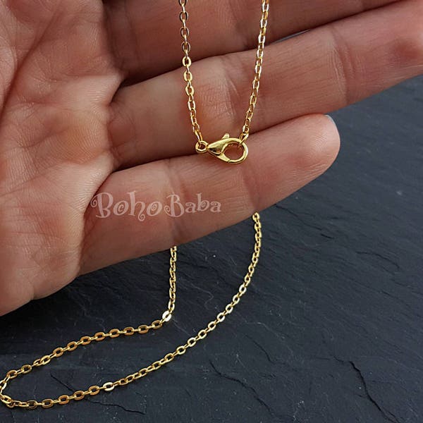 Gold Chain with Lobster Clasp, Gold Plated Ready Necklace Chain, Dainty Gold Necklace Chain, Finished Necklace Chain, Ready To Wear Necklace