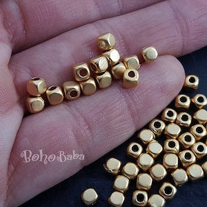 Gold Cube Beads, Gold Beads, Tiny Cube Spacer Beads, Ethnic Beads, Metal Spacer Beads, Gold Square Beads, Cubical Beads, 20 Pc