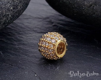 Cuentas redondas micropavé chapadas en oro, cuentas Shamballa de 8 mm con diamantes de imitación y espaciadores de circonita, 1 unidad