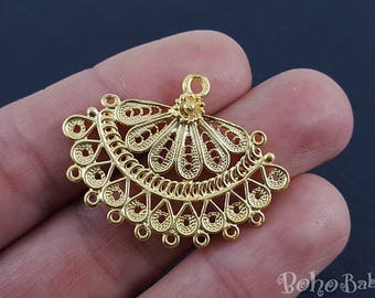 Gold Plated Filigree Charms, Chandelier Earring Findings, Tribal Multi Loop Connectors, 2 pc