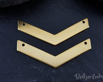 2 Pc, Gold Chevron Pendant, Geometric Jewelry, Chevron Blank, Chevron Connector, Geometric Pendant, Gold Plated Chevron