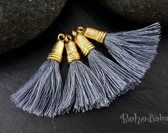 Mini Cotton Thread Tassels, Tassel Jewelry, Bohemian Jewelry, Tassel Bracelet, Mini Gold Tassel, Earring Tassels, Gray Tassel Necklace
