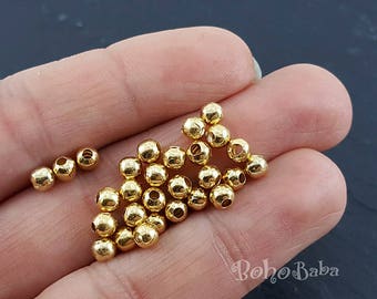 Gold Ball Spacer Beads, Round Gold Spacer Beads, 4mm Ball Beads, 30 Pc