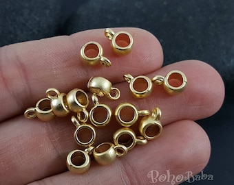 Gold Plated Bails, Mini Charm Holder Bails, Cord Bails, Gold Spacer Bead, Gold Bail Findings, 15 pc