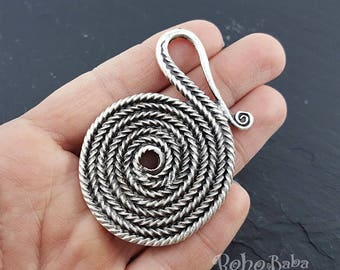 Antikes Silber überzogene runde Swirl Anhänger, große fokale Anhänger, Tribal Spiral Halskette Schmuck