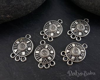 Charms connecteurs tribaux argentés : boucles d'oreilles à plusieurs rangs (5 pièces)
