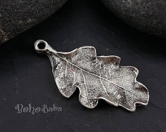 Silver Leaf Pendant, Large Leaf Charm, Oak Leaf Pendant, Silver Leaf Charms, Jewelry Supplies, Silver Leaf Findings