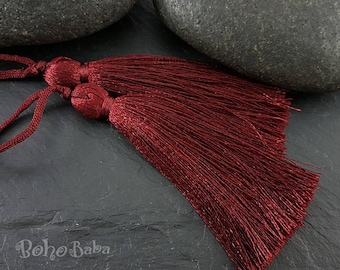 Burgundy Tassel, Silk Tassel, Thread Tassel, Tassel Findings, Tassel Necklace, Jewelry Supplies, Tassel Jewelry, 2pc