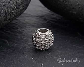 Cuentas micropavé de plata, espaciadores redondos de diamantes de imitación de 8 mm, cuentas de bola Shamballa de circonita, 1 unidad