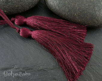 Bordeaux Silk Tassels: Handmade Jewelry Supplies, 80mm (2pc)