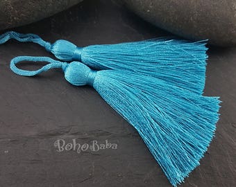 Dark Cerulean Blue Tassel, Silk Tassel, Thread Tassel, Tassel Findings, Tassel Necklace, Jewelry Supplies, Tassel Jewelry, 2pc