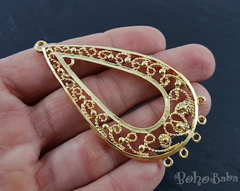 Matte Gold Filigree Chandelier Earring Pendants (37x68mm, 1pc)