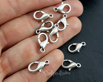 Antique Silver Plated Lobster Clasps: Jewelry Findings, (16x8mm, 504)