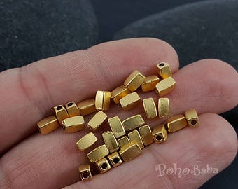 Gold Rectangle Beads, Gold Tube Beads, Gold Spacer Beads, Geometric Jewelry, 25 Pc