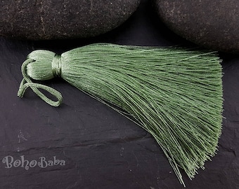 Borla verde, borla grande, borla de seda, borla de hilo, accesorios para borlas, collar con borlas, suministros de joyería, joyería con borlas, 1 pieza