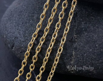 Matte Gold Plated Etched Cable Chain, Unsoldered Oval Link (1 Meter)