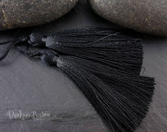 Borla negra, borla de seda, borla de hilo, accesorios para borlas, collar con borlas, suministros de joyería, joyería con borlas, 2 piezas
