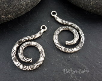 Round Swirl Pendants, Silver Textured Spiral Pendant, Silver Earring Charms, Silver Jewelry Findings, 2 Pc