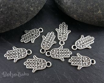 Silver Plated Mini Hamsa Charms, Silver Hamsa Hand Findings, 10 pc