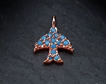 Micro Pave Charms Blue Zirconia Charms Rose Gold Swallow Bridal Jewelry Dainty Necklace Tiny Swallow Pave Charms Cubic Zirconia