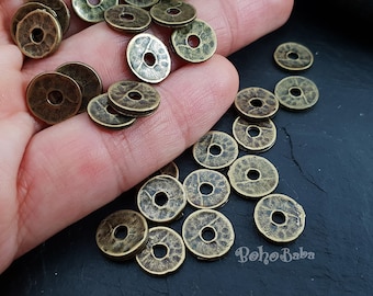 Disc Charms Hammered Disc Spacer Beads Large Rustic Disc Spacer 5 pc Gold Disc Spacer Beads Round Spacer bead Charms 22k Gold Plated
