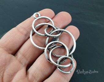 Large Loop Connector Hammered Loop Pendant 2Pc Organic Textured Hammered Circle Silver Hoop Pendant Jewelry Components Hoop Charms