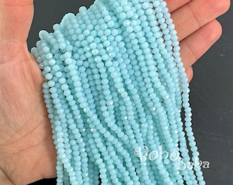 Fili di perline Rondelle di cristallo sfaccettato da 4 mm, perline di cristallo blu cielo opaco