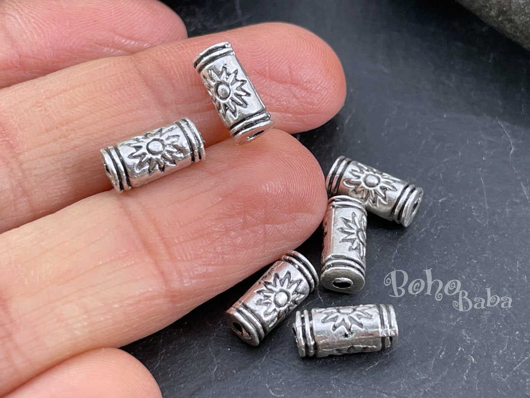 Silver Spacer Beads, Silver Tube Beads, Silver Plated Beads, Flower