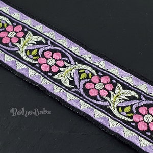 Besticktes Webband, breite Ordnung, lila Blumen Jacquard Band, 32 mm breites ethnisches Band, Band mit Blumenmuster, 1 m