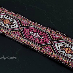 Jacquard Ribbon, Jacquard Trim, Embroidered Woven Ribbon, Wide Trim, 32mm Wide, Ethnic Ribbon, Tribal Pattern Ribbon, 1 Meter - 1.09 Yards