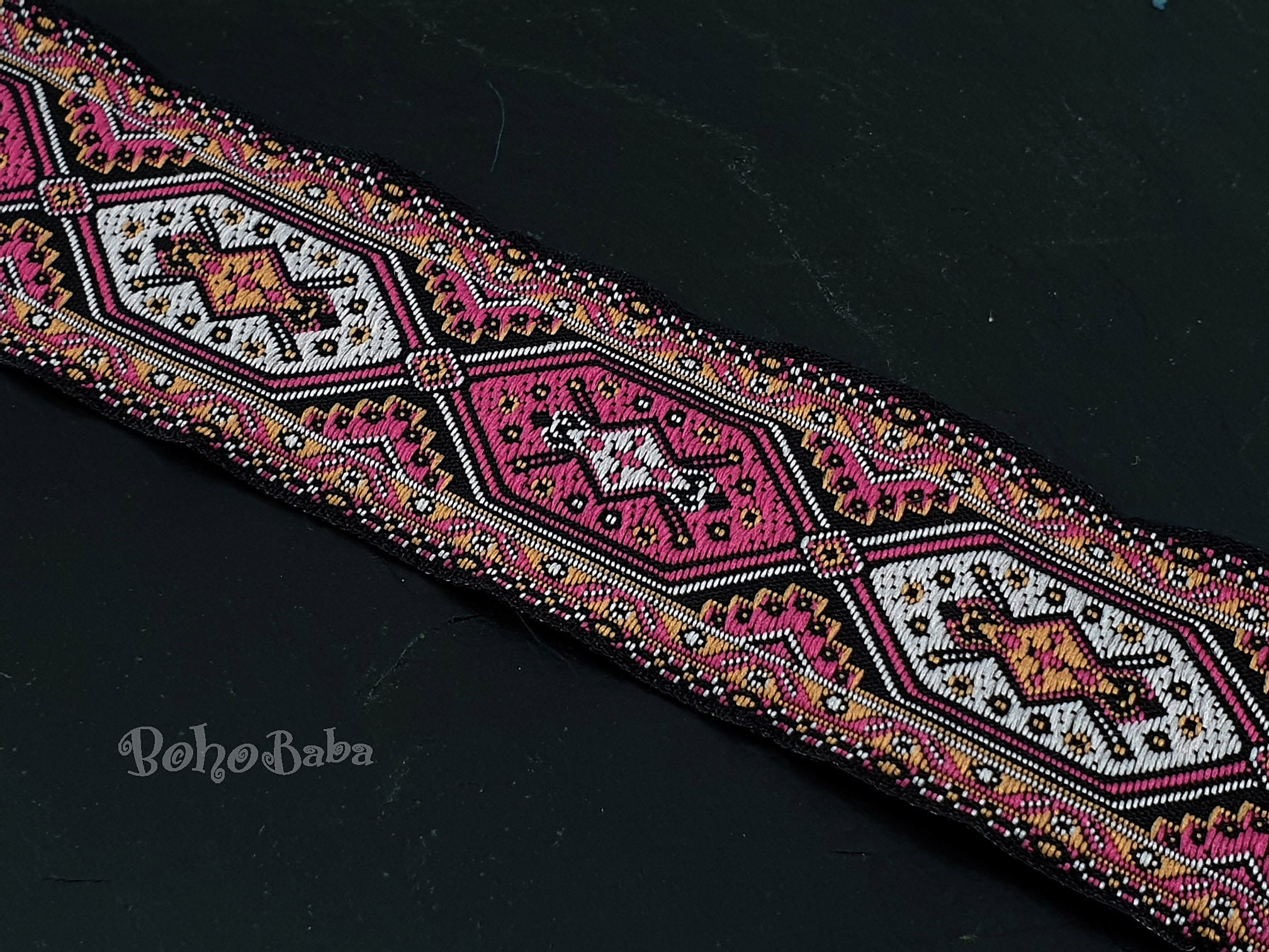 Jacquard Ribbon, Jacquard Trim, Embroidered Woven Ribbon, Wide Trim, 32mm Wide, Ethnic Ribbon, Tribal Pattern Ribbon, 1 Meter - 1.09 Yards