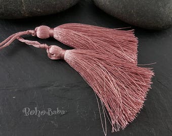 Borla rosa, borla de seda, borla de hilo, accesorios para borlas, collar con borlas, suministros de joyería, joyería con borlas, 2 piezas