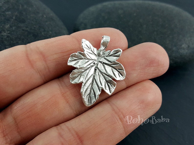 Leaf Pendant, Silver Leaf Pendant, Silver Leaf, Leaf, Silver Jewelry Findings, Silver Leaf Necklace, Silver Leaf Charms, 2 pcs image 1