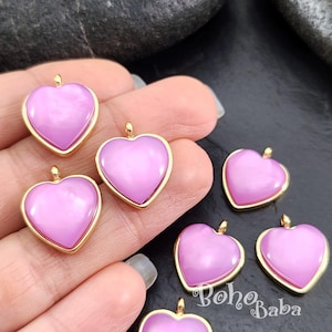 Shiny Gold Plated Cats Eye Heart Charm, Tourmaline Pink Crystal Heart Pendant