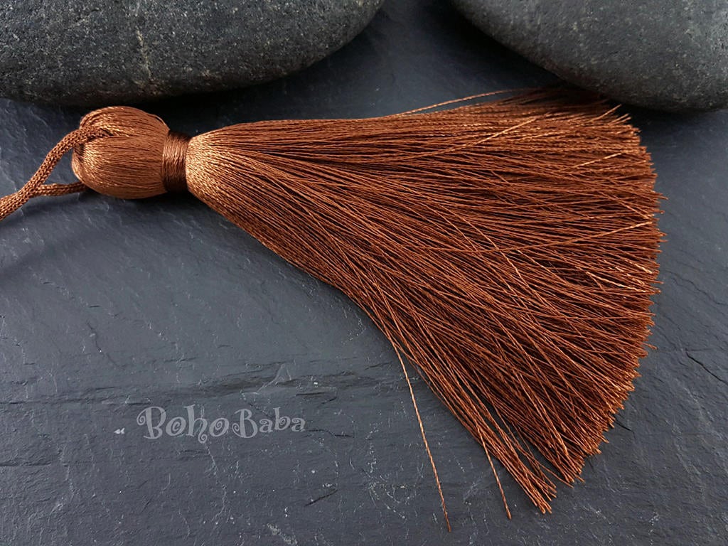 Borla de seda marrón cobre, borla grande, borla de seda, borla de hilo, hallazgos de borla, collar de borla, suministros de joyería, joyería de borla, 1pc