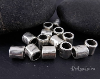 Silver Spacer Beads, Silver Tube Beads, Silver Jewelry Spacers, Large Hole Beads, Barrel Spacer Beads, 4 Pc