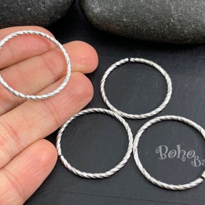Large Silver Jump Rings, Large Open Ring, Twisted Hoop Rings, Silver Hoop, Loop Connector,  4 Pc