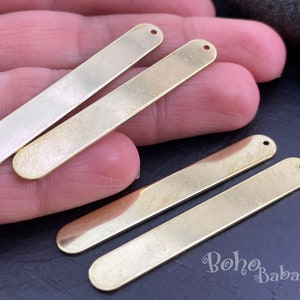 Raw Brass Long Oval Charm, Brass Stamping Blanks, Brass Nameplate Bar Pendant, Geometric Brass Jewelry, 4 Pc