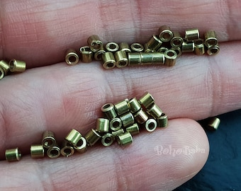 50 Raw Brass Tube Beads: Tiny 2.5mm Spacer Beads
